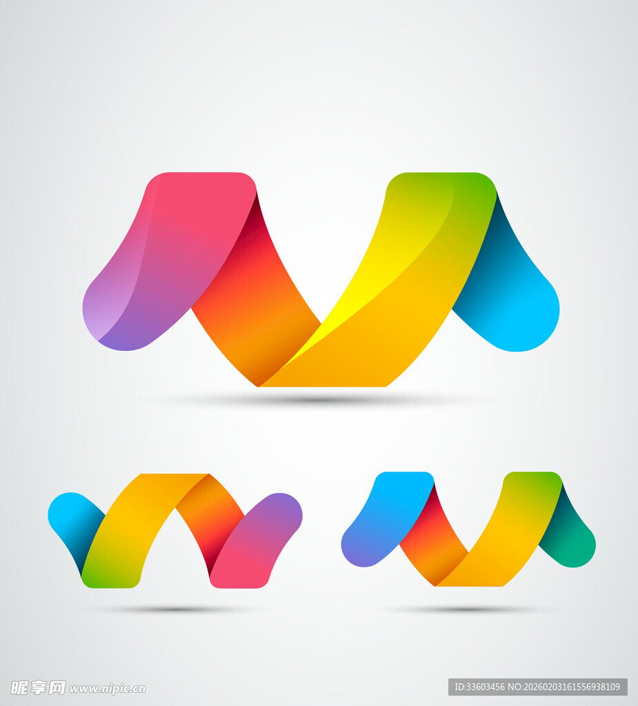 多彩立体字母V设计元素