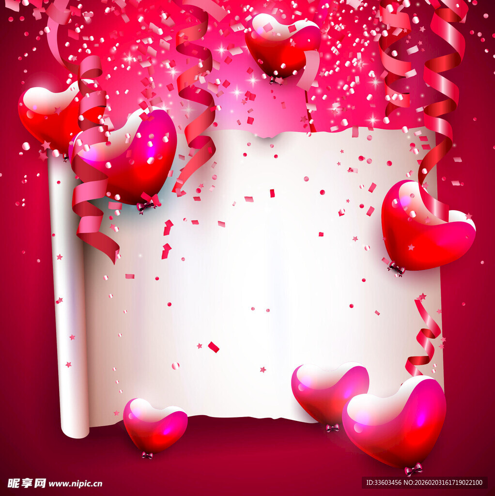 浪漫爱心背景空白卷轴