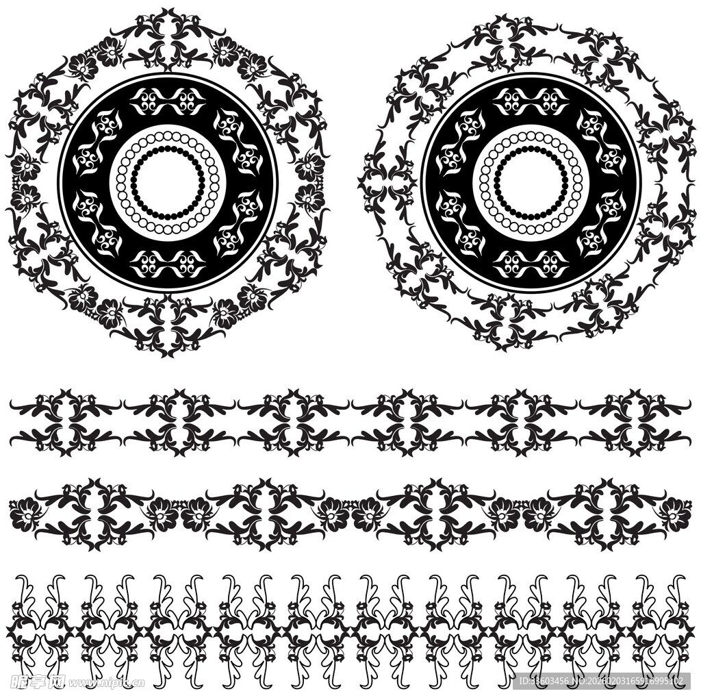 复古黑白花纹装饰图案