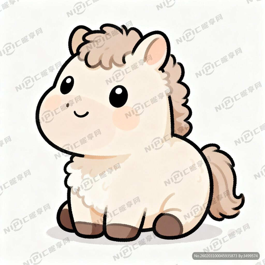 白色底 可爱的卡通马