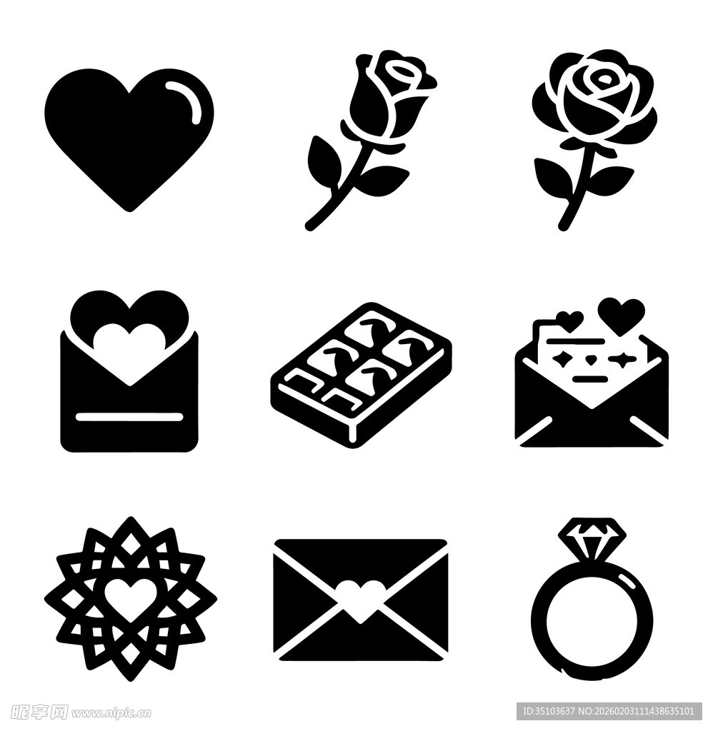 浪漫爱情相关图标集合