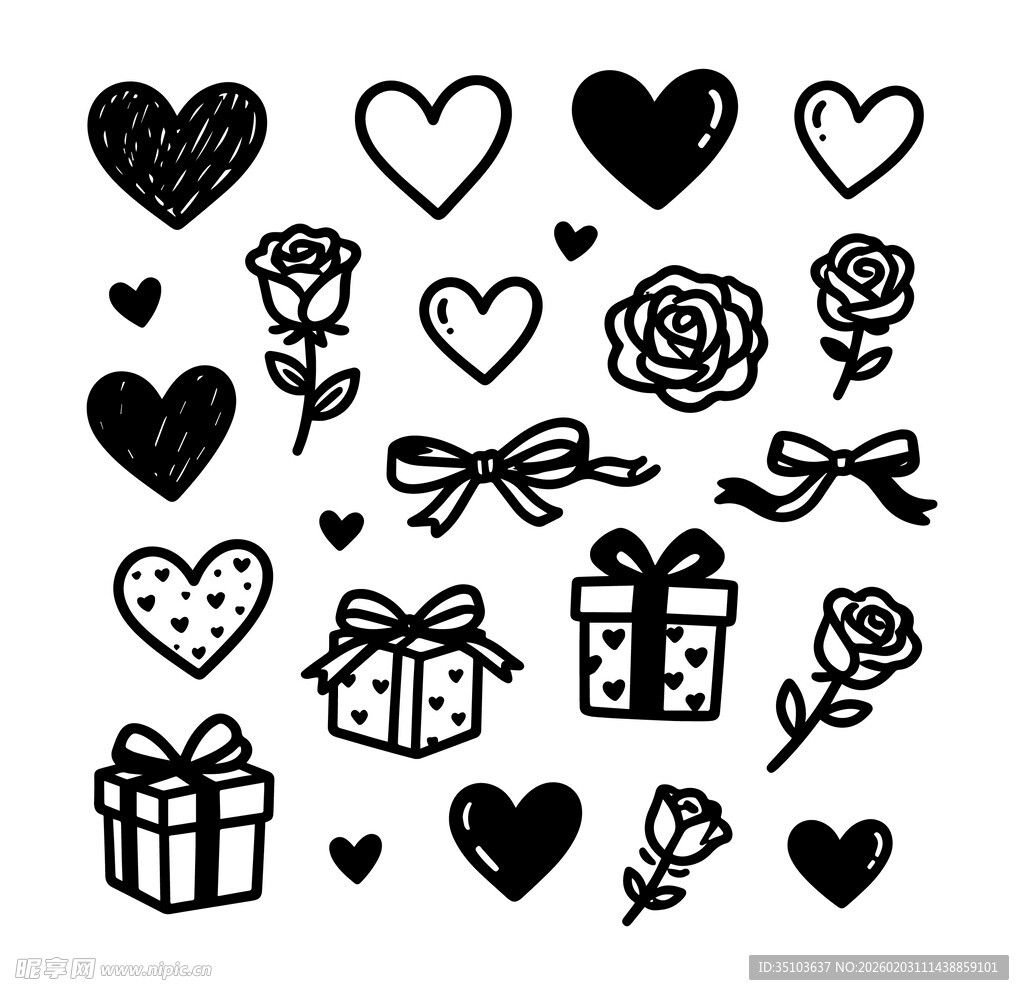 爱心玫瑰礼物手绘图案