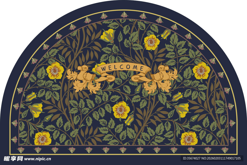 复古花卉半圆地毯图案