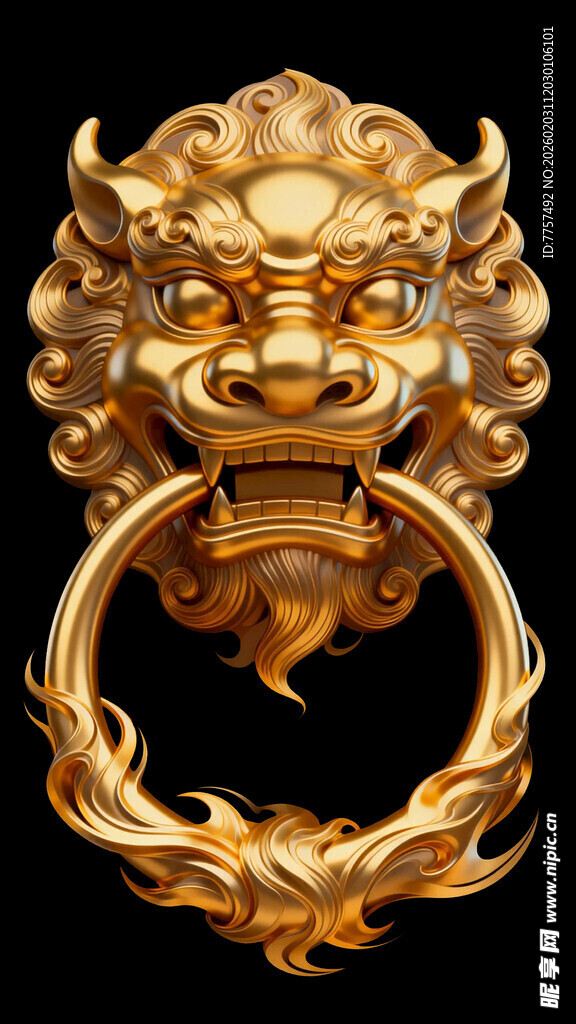 金色龙形门环 精致华美