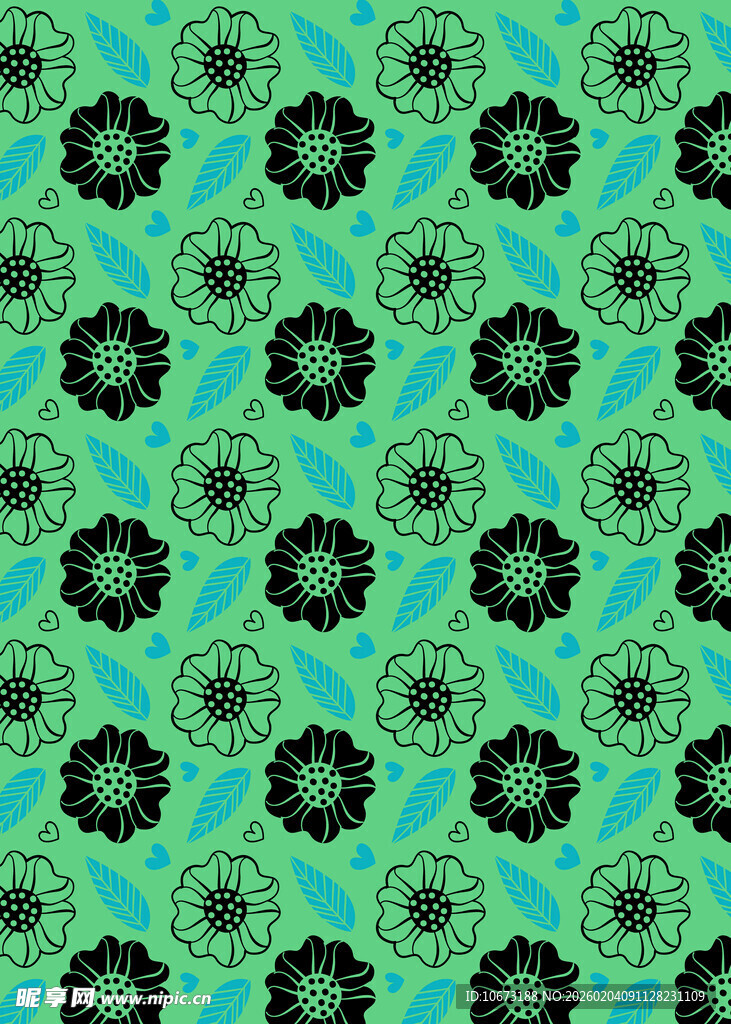 蓝绿色调花卉图案背景