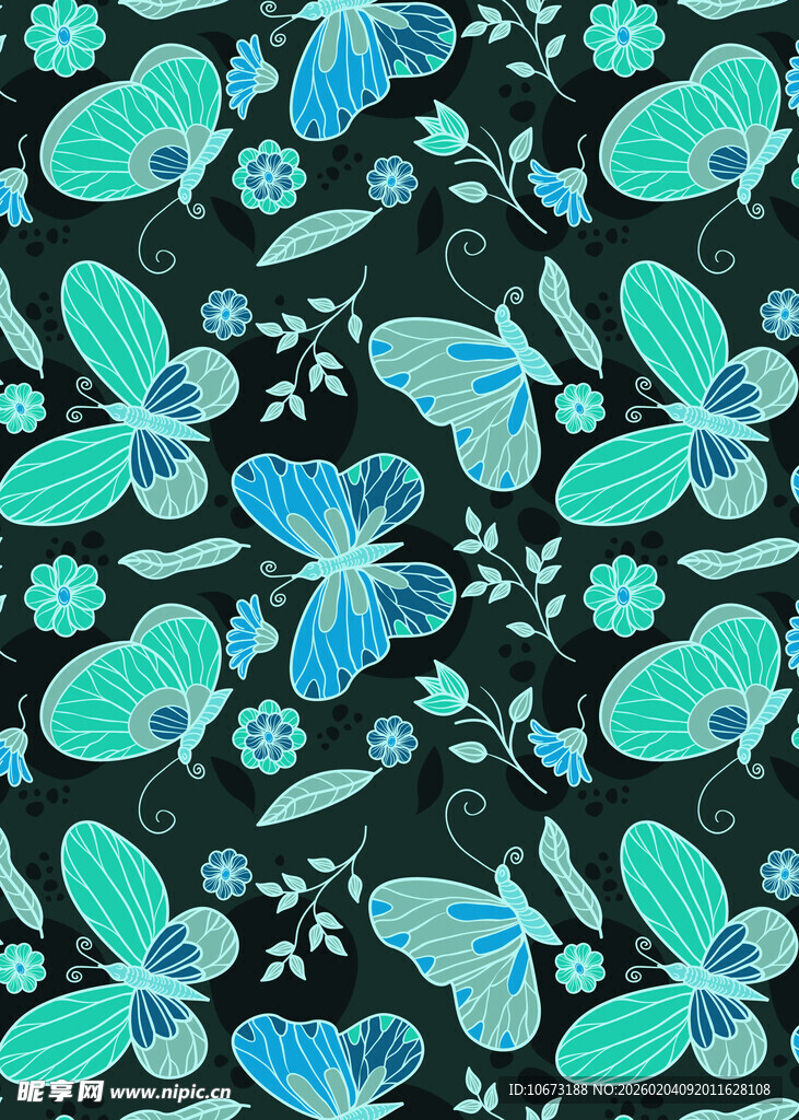 蓝绿蝴蝶图案背景纹理