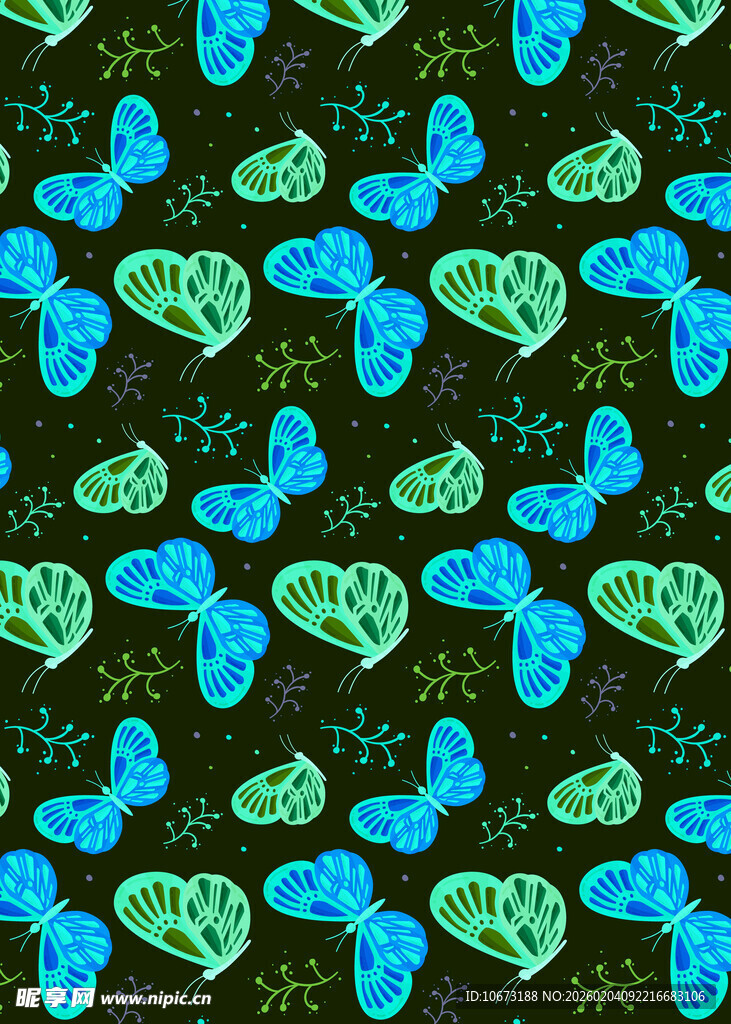 蓝绿图案构成的精美花纹