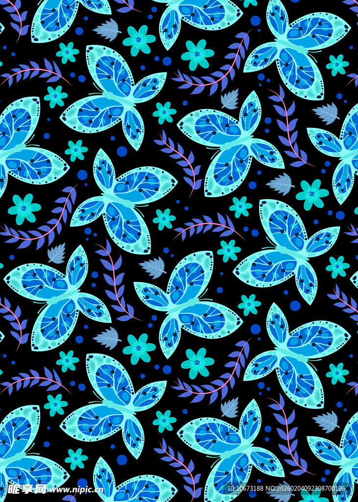 蓝色蝴蝶花卉图案背景