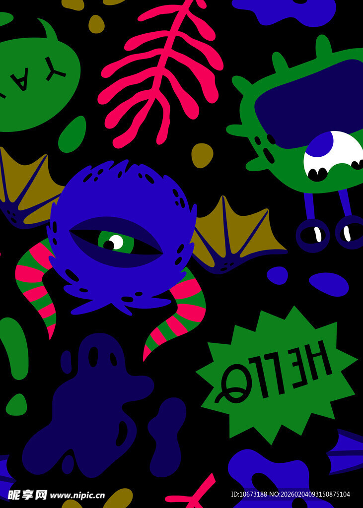 奇幻怪兽涂鸦图案