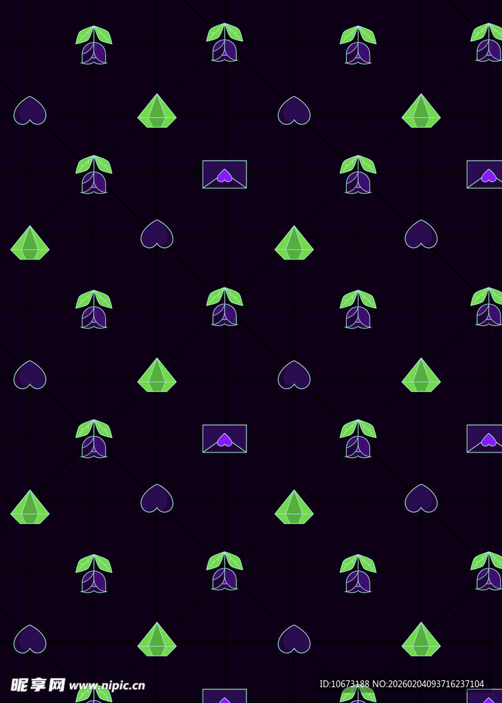 紫色背景的绿色蘑菇图案