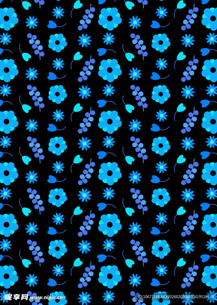 蓝色花卉图案黑色背景图