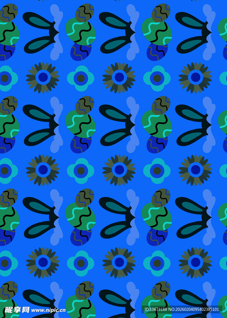 蓝色花卉图案无缝背景