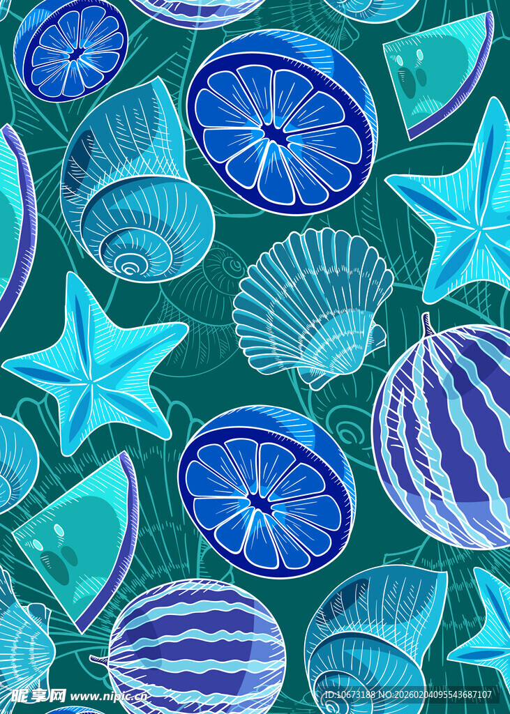 海洋元素无缝图案设计