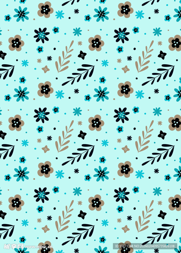 蓝底花卉几何图案纹理