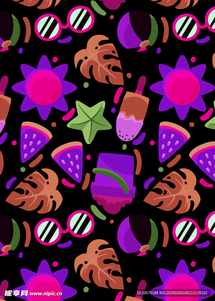 多彩水果图案无缝背景图