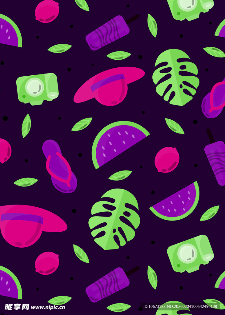 多彩水果与叶子图案背景