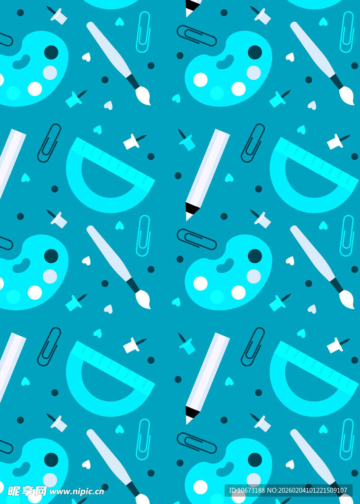 蓝色调艺术工具图案背景