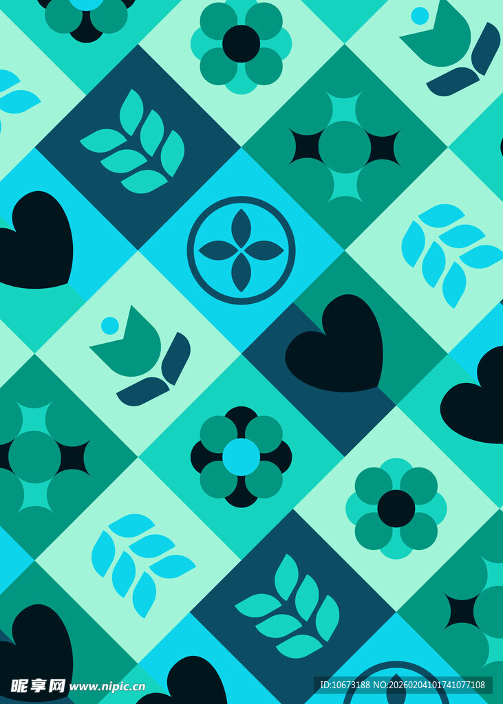 几何绿植图案背景