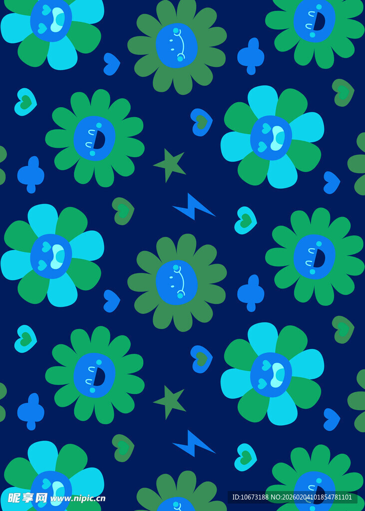 蓝绿花卉图案背景