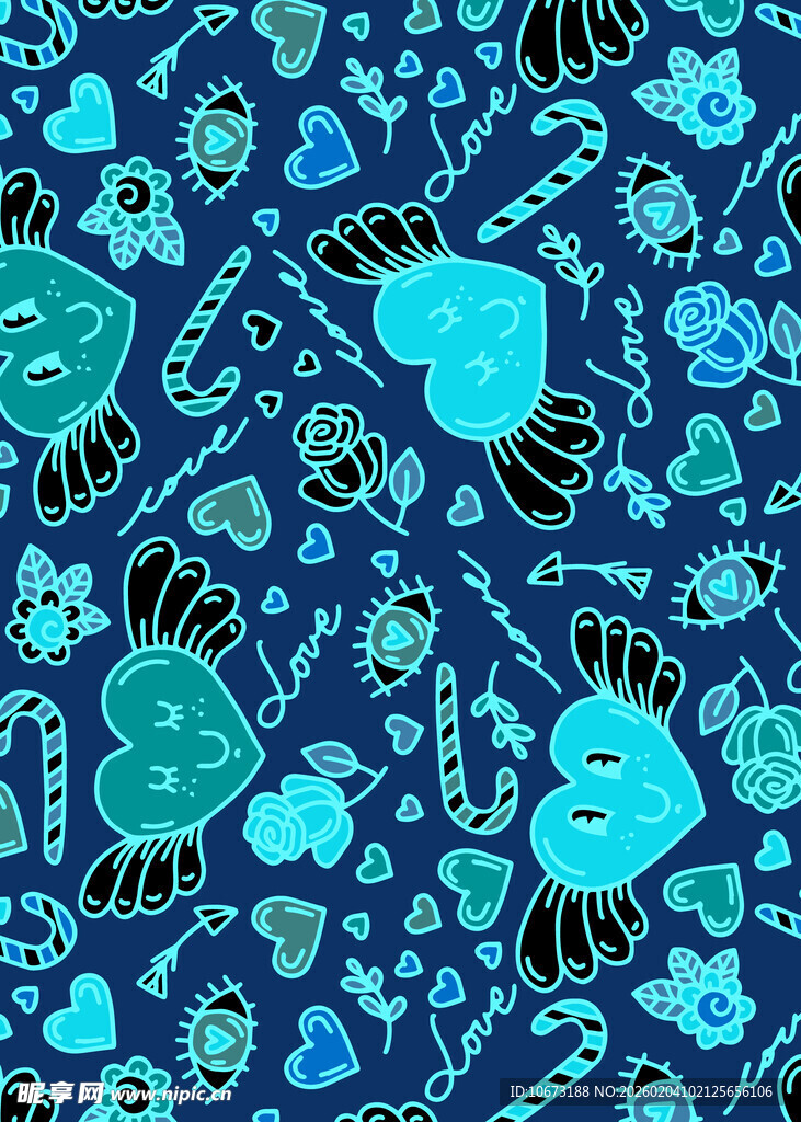 蓝色梦幻手绘图案背景