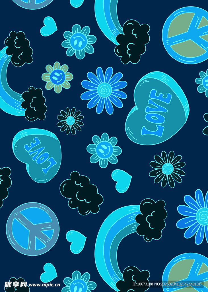 蓝色梦幻花卉月亮图案背景