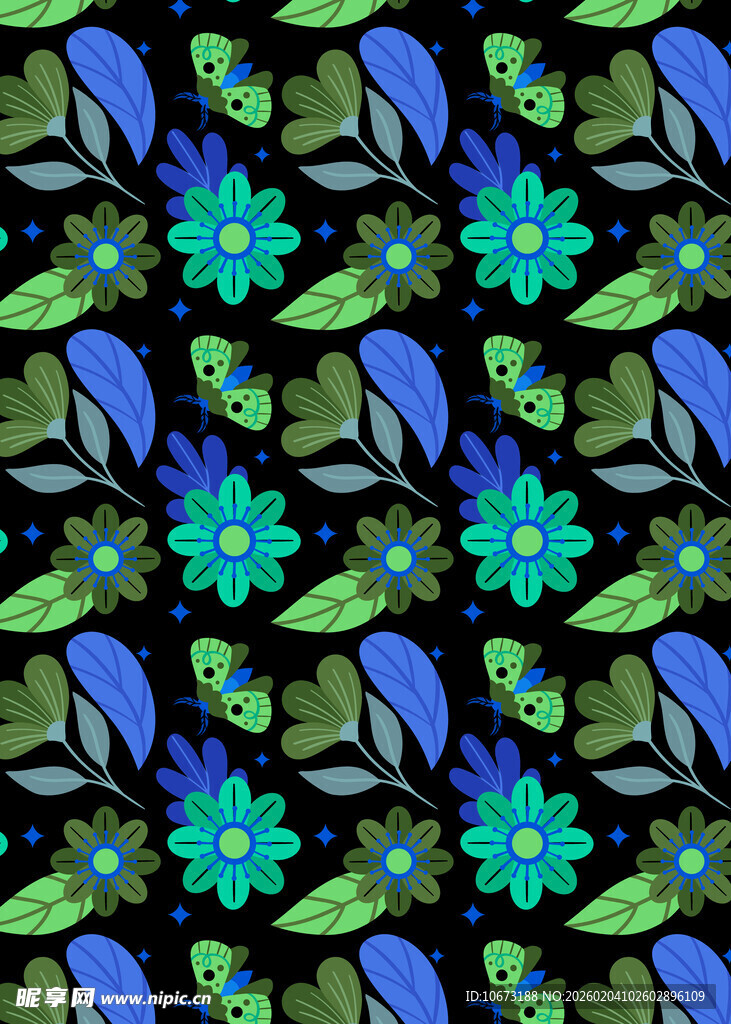 多彩花卉叶子图案设计
