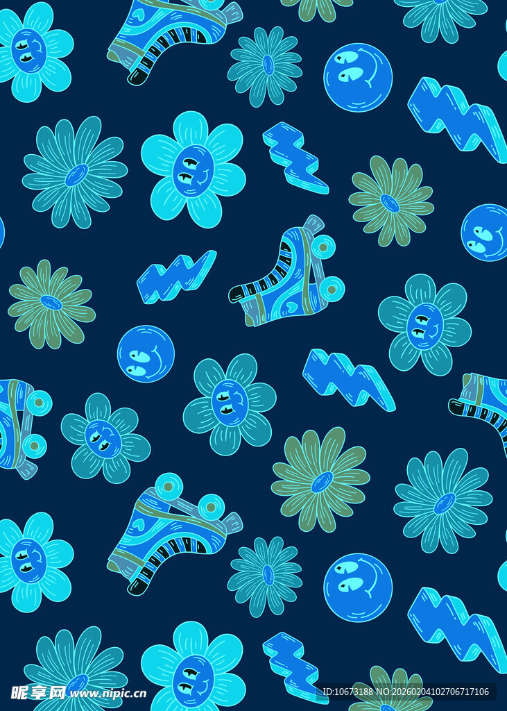 蓝色花卉图案背景纹理