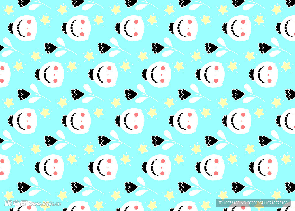 蓝色背景卡通图案无缝纹理