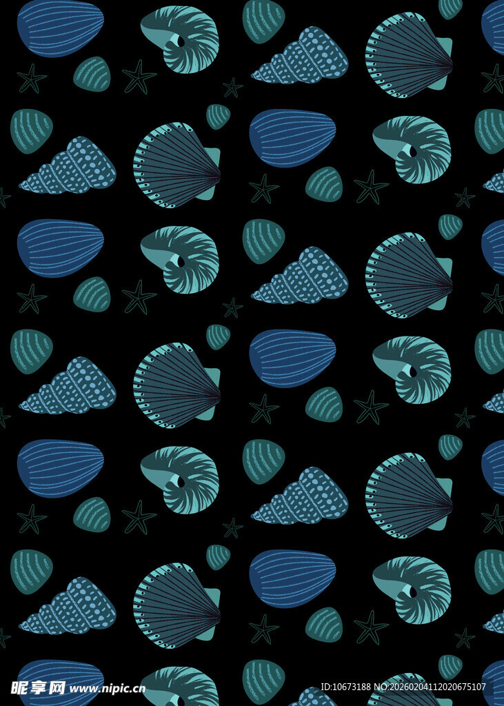 海洋生物图案黑色背景纹理