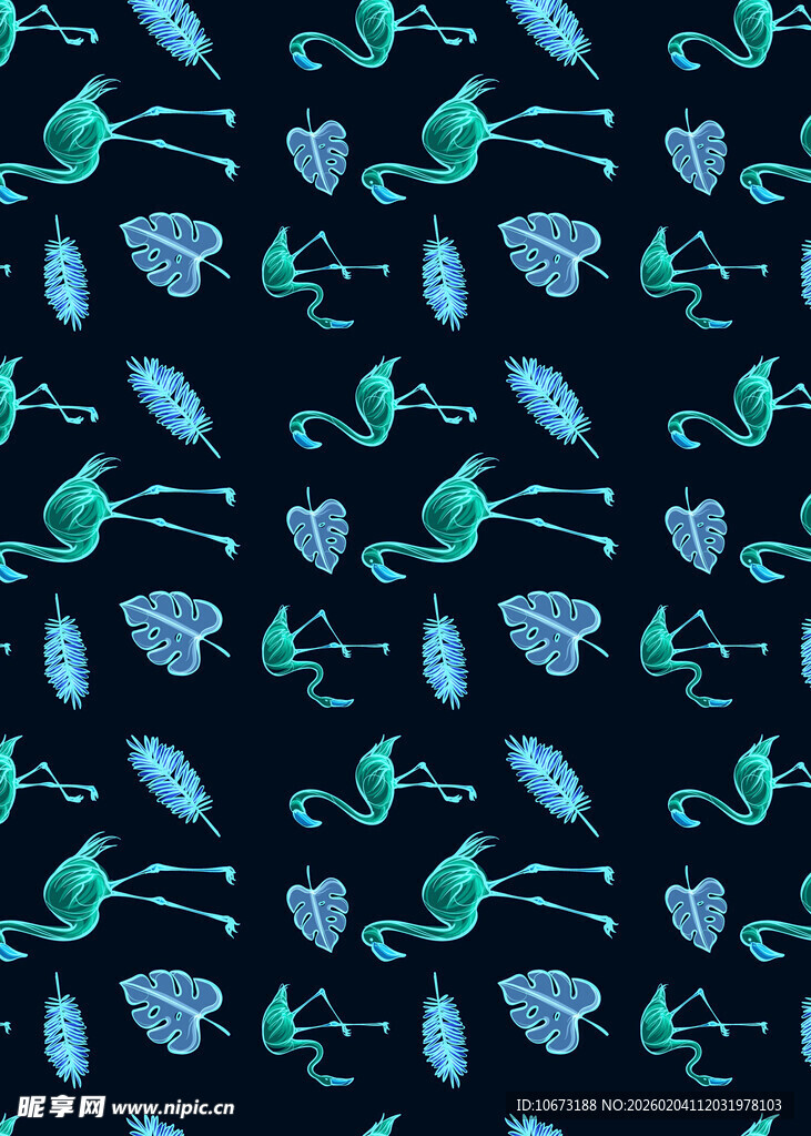 蓝底手绘风花鸟图案背景