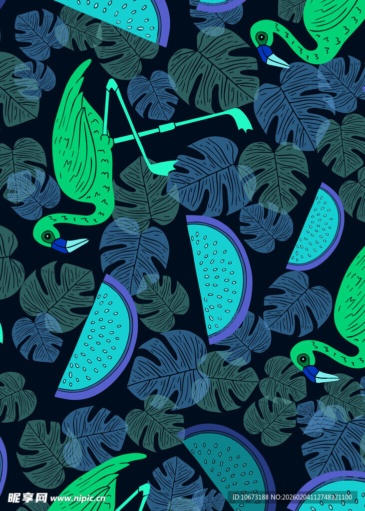 热带风情植物图案设计