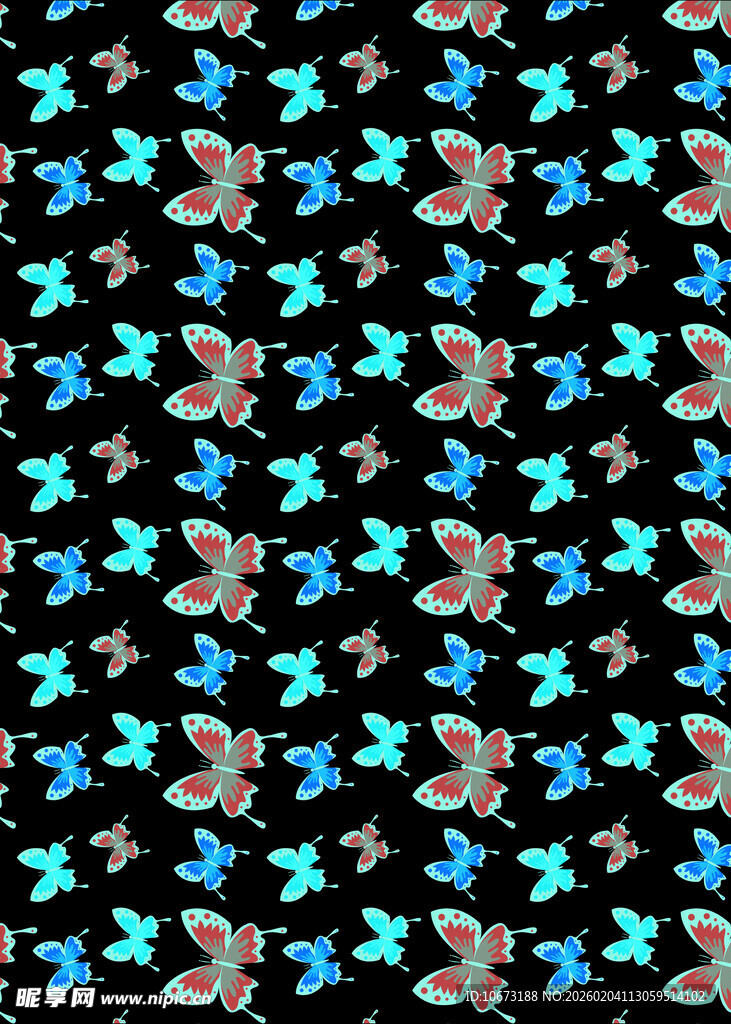 多彩蝴蝶图案黑色背景纹理
