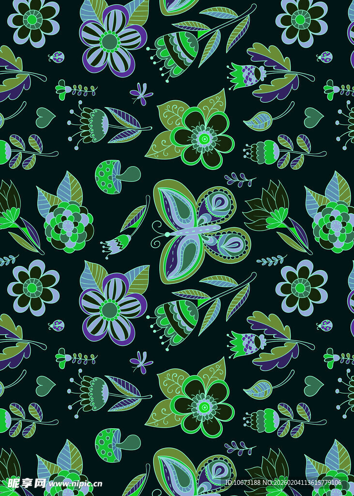 多彩花卉图案面料纹理