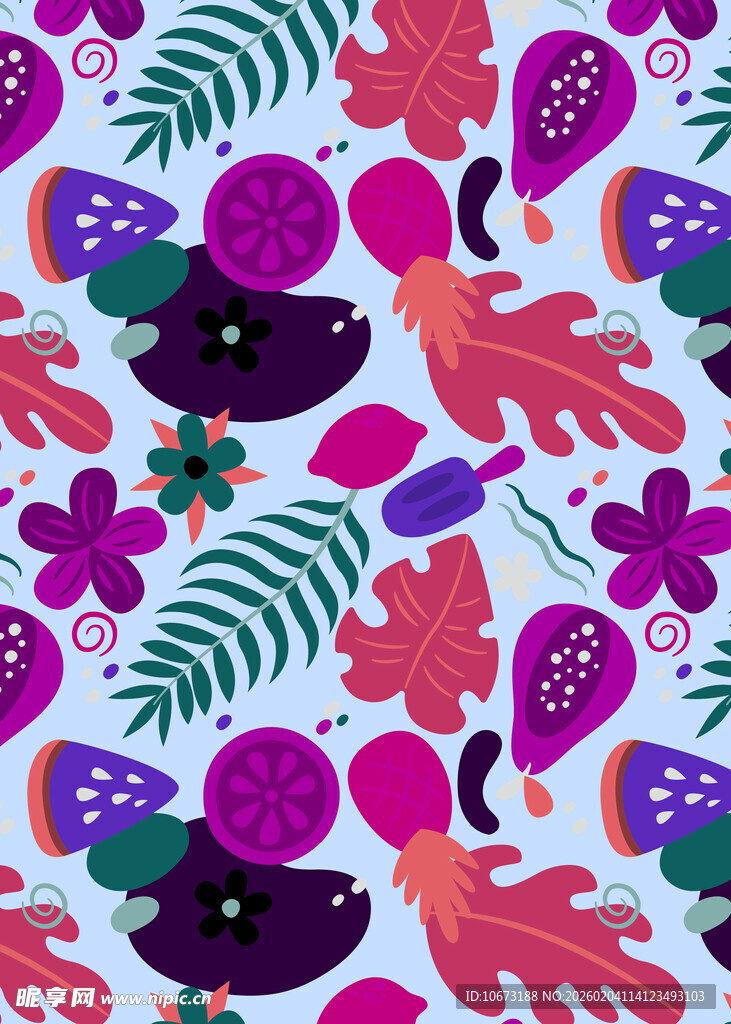 多彩热带风动植物图案背景