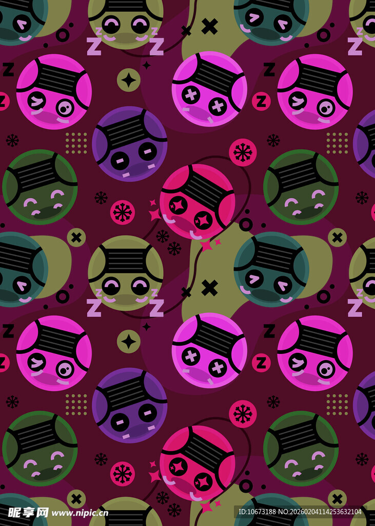 卡通猫脸图案无缝背景