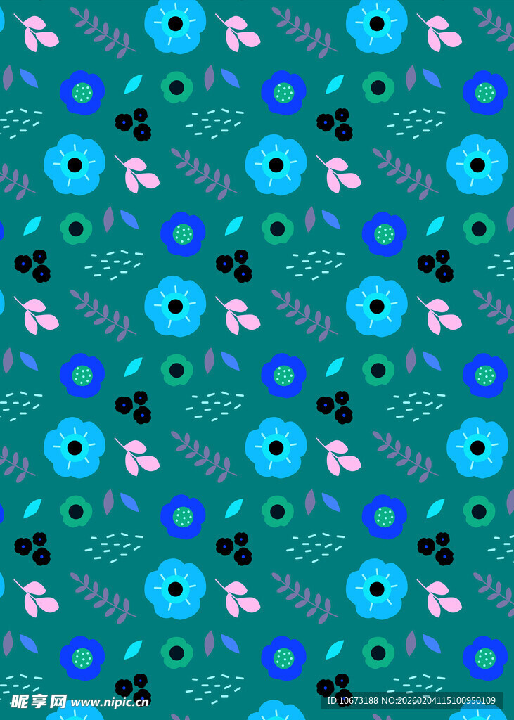 蓝绿花卉图案背景纹理