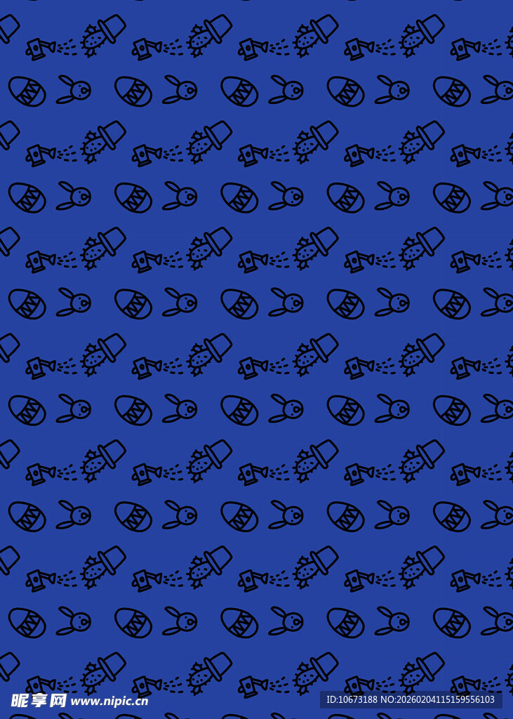 蓝色底黑色图案无缝纹理