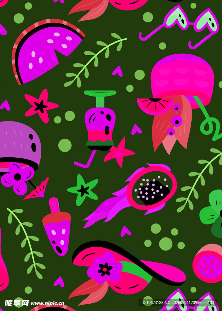 多彩朋克风卡通图案元素