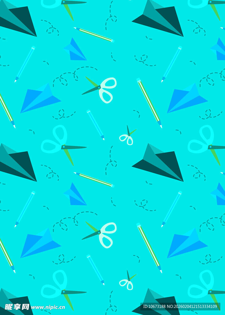 蓝底纸飞机铅笔图案背景
