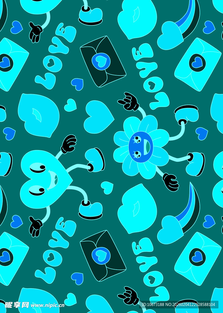 可爱蓝色卡通图案背景