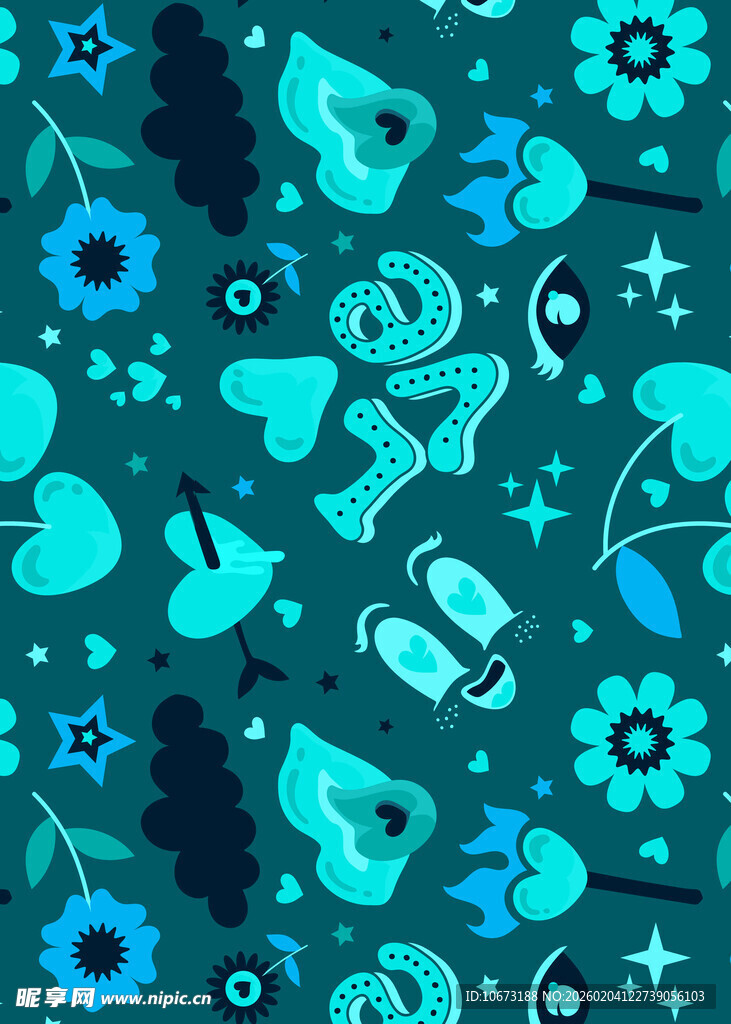 梦幻蓝调花卉图案背景