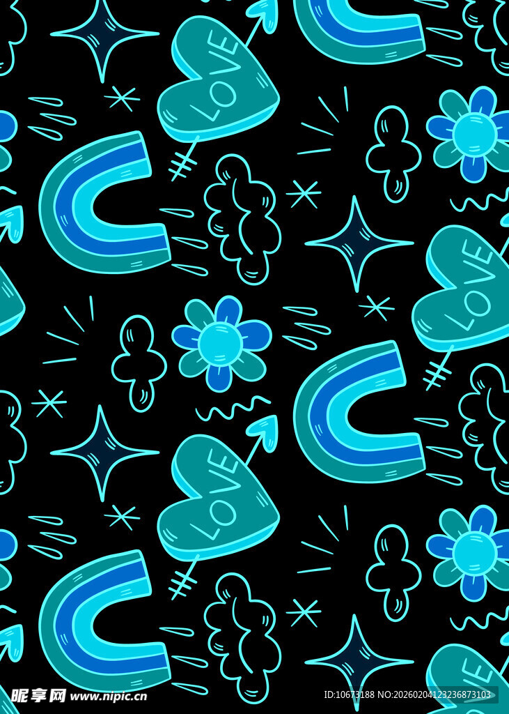 彩虹云朵星星无缝图案