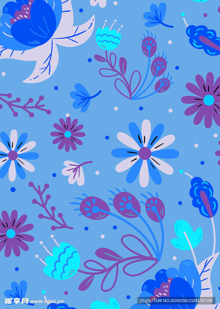 蓝色花卉图案背景设计