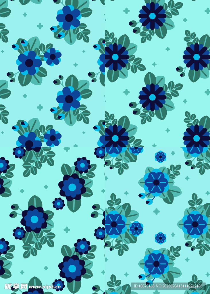 蓝绿花卉图案背景纹理