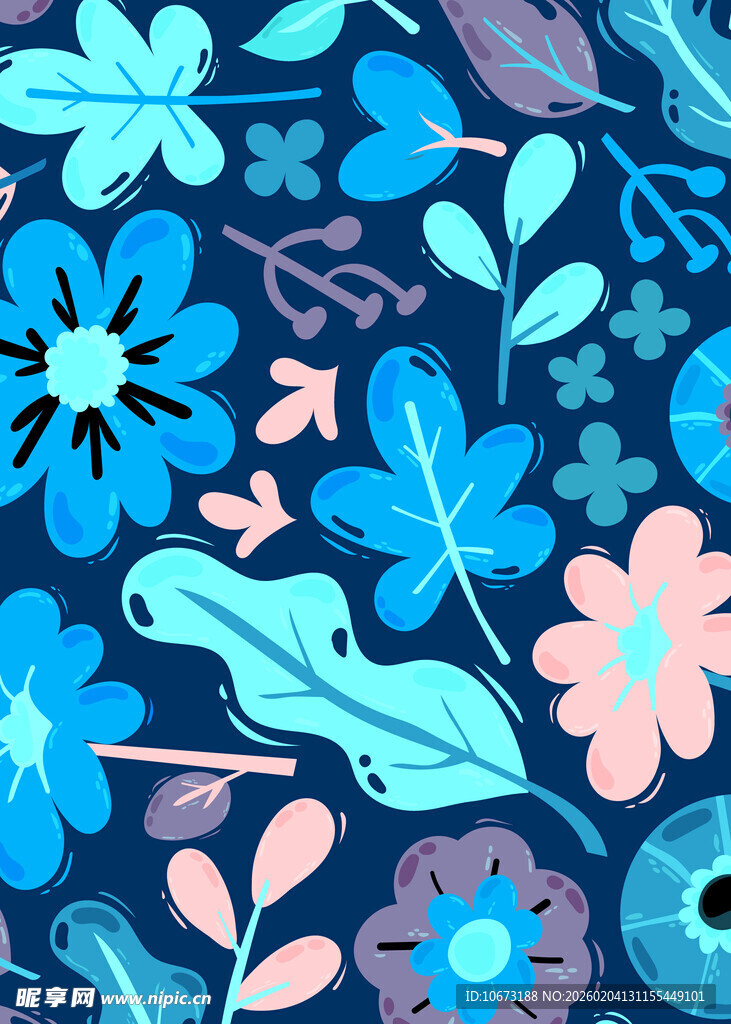 蓝色花卉植物图案背景