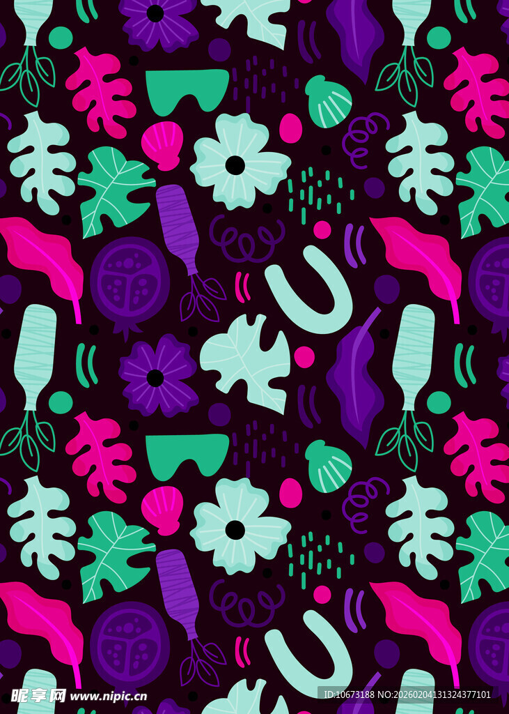 多彩抽象植物图案设计