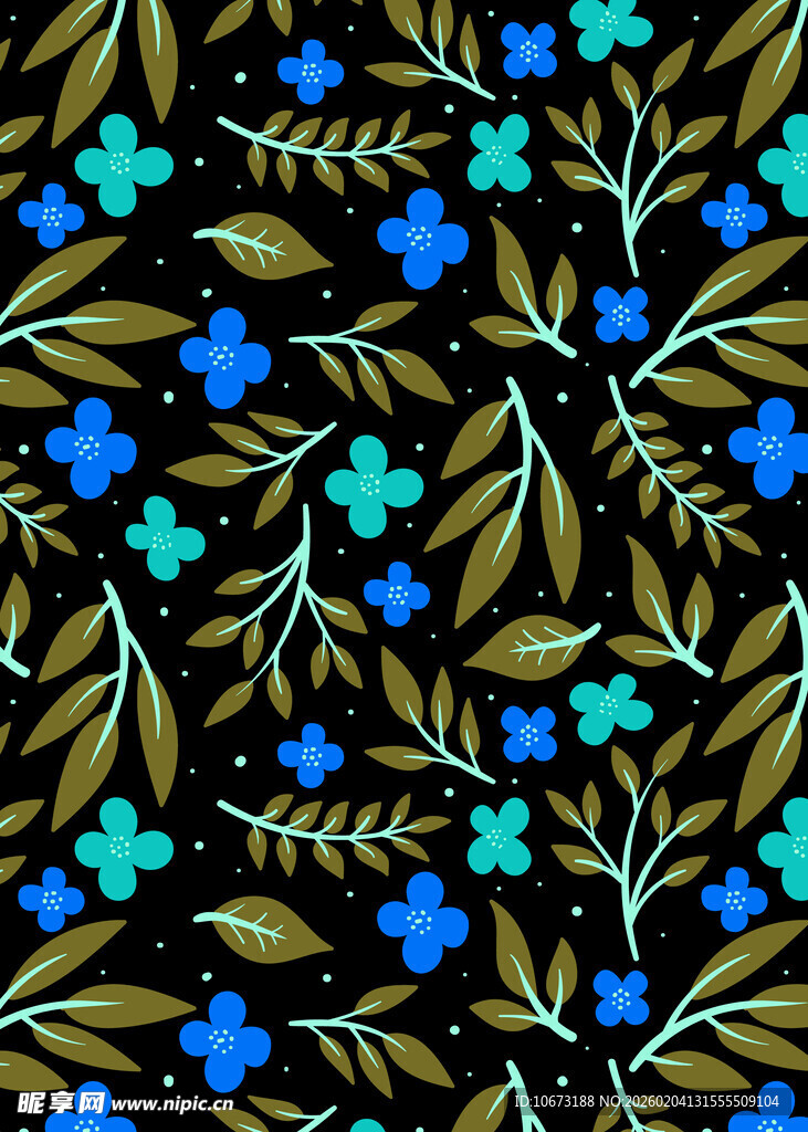 蓝绿花卉图案背景纹理