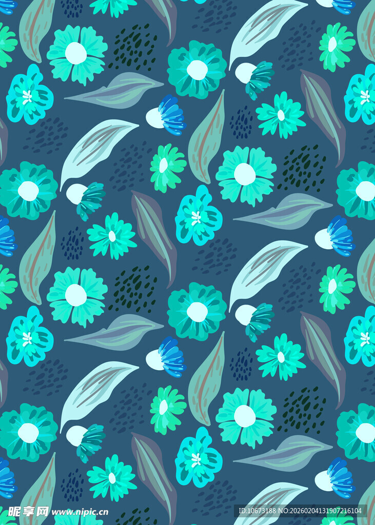 蓝底花卉植物图案设计