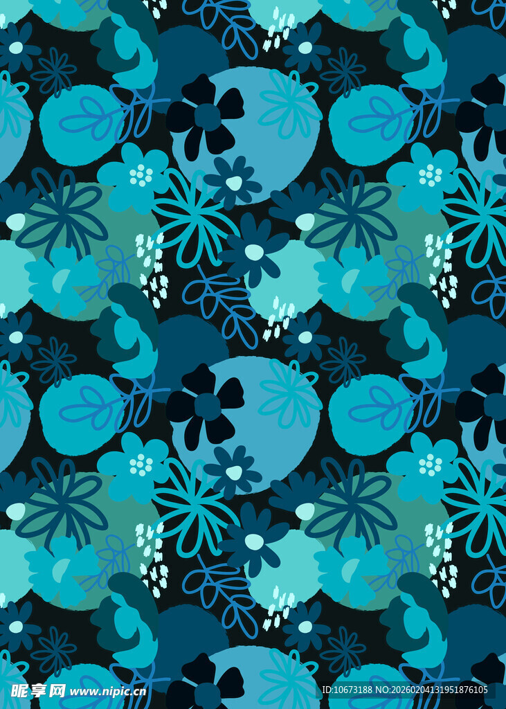 蓝调花卉图案背景纹理