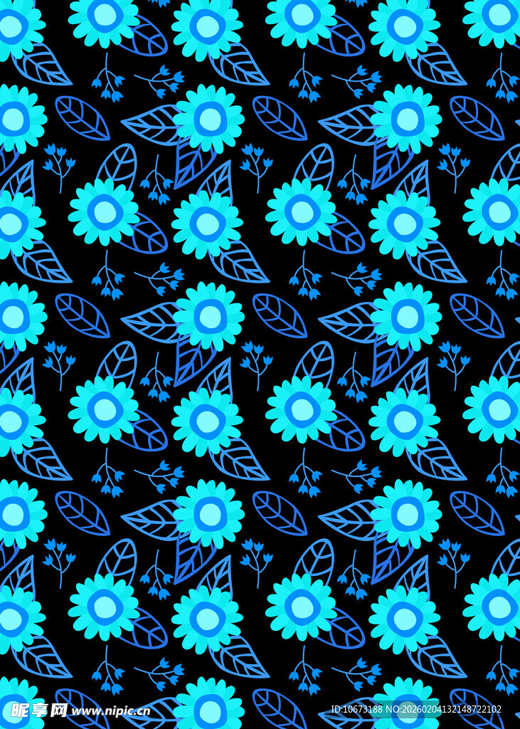 蓝底花朵几何图案背景